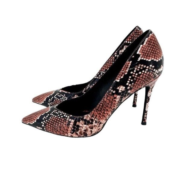 Jeffrey Campbell Pumps Pointy Toe Snake Stiletto Shoes Black Red 8.5 New - Picture 1 of 13